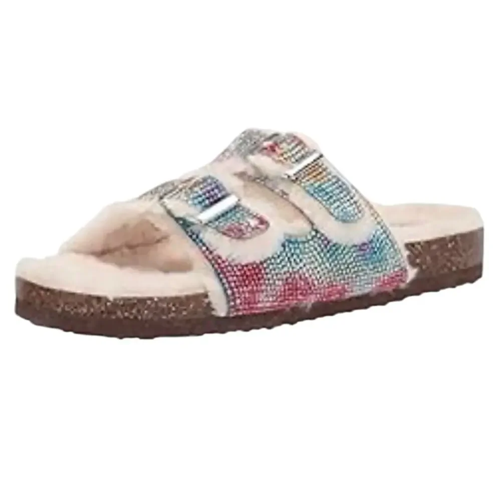 Steve Madden Rhinestone Faux Fur Cozy Sandals Size 8.5
